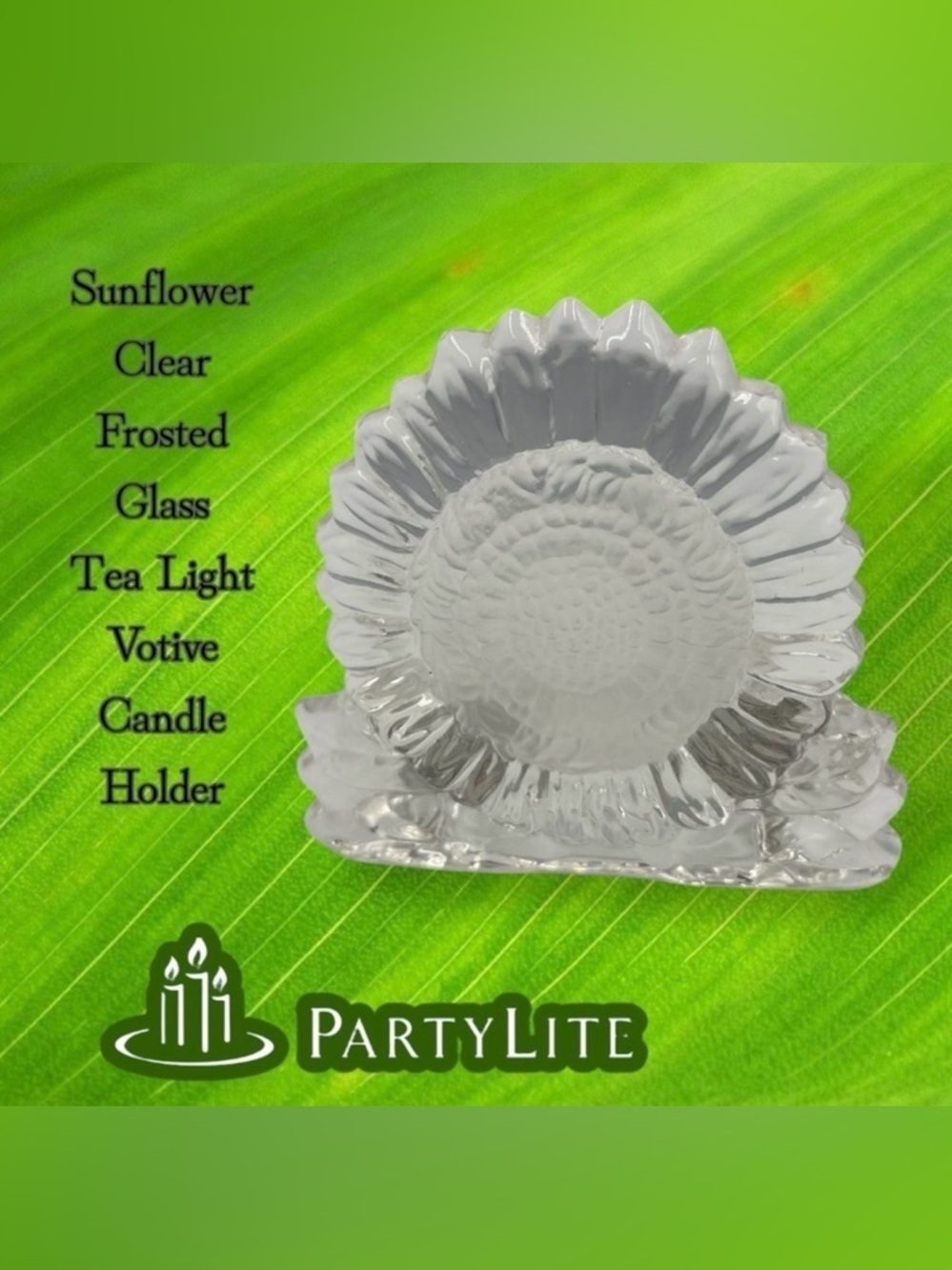 Partylite Clear Frosted Glass Sunflower Candle Tealight Holder
